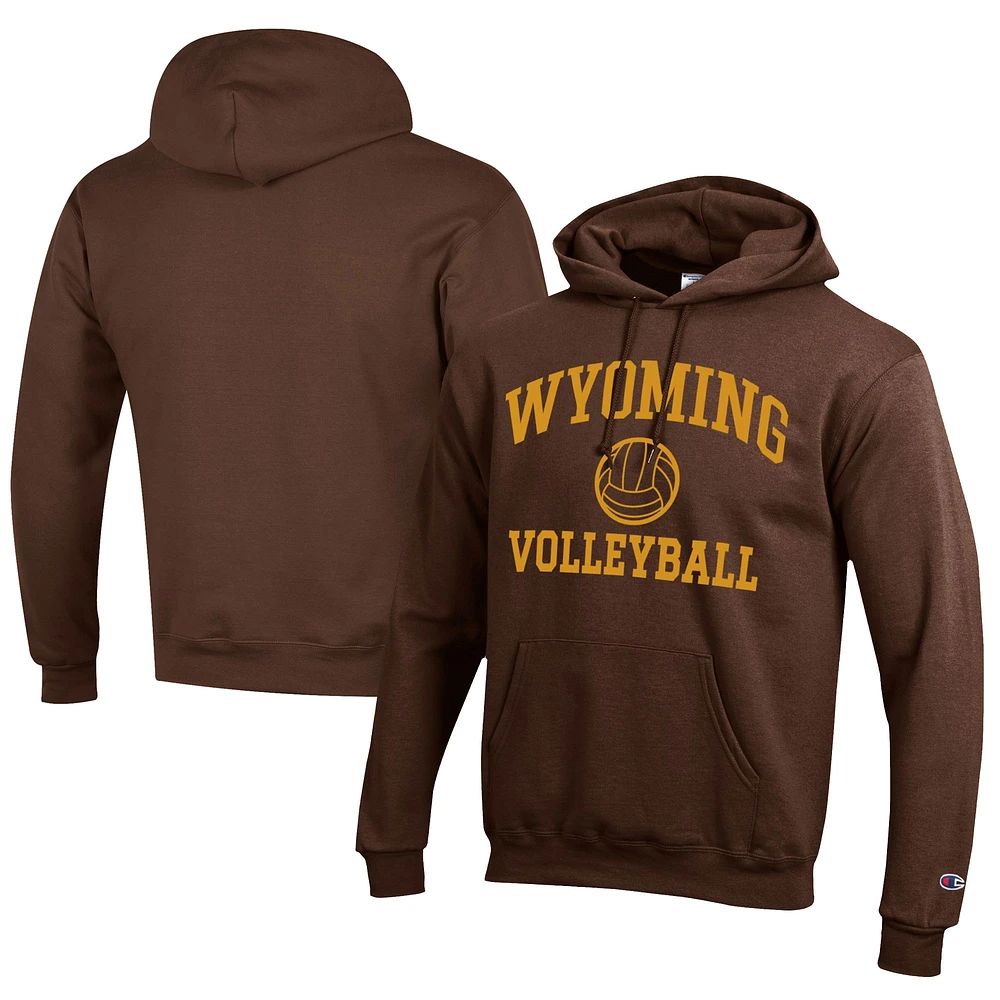 Men's Champion Wyoming Cowboys Icon Logo Volleyball Eco Powerblend Pullover Hoodie