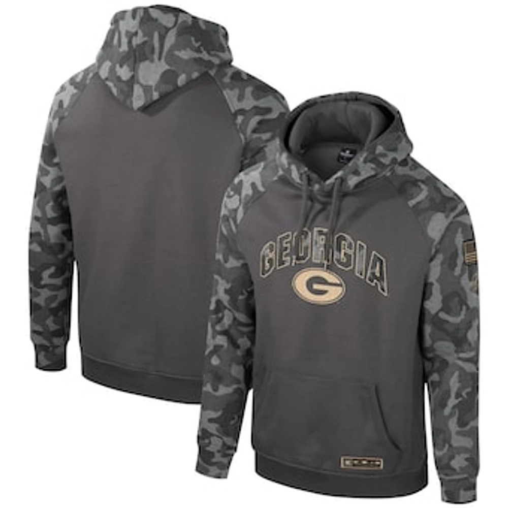 Men's Colosseum Charcoal Georgia Bulldogs OHT Military Appreciation Camo Raglan Pullover Hoodie
