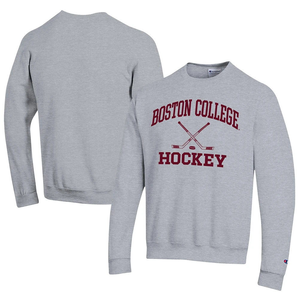 Men's Champion Gray Boston College Eagles Icon Logo Hockey Eco Powerblend Pullover Sweatshirt