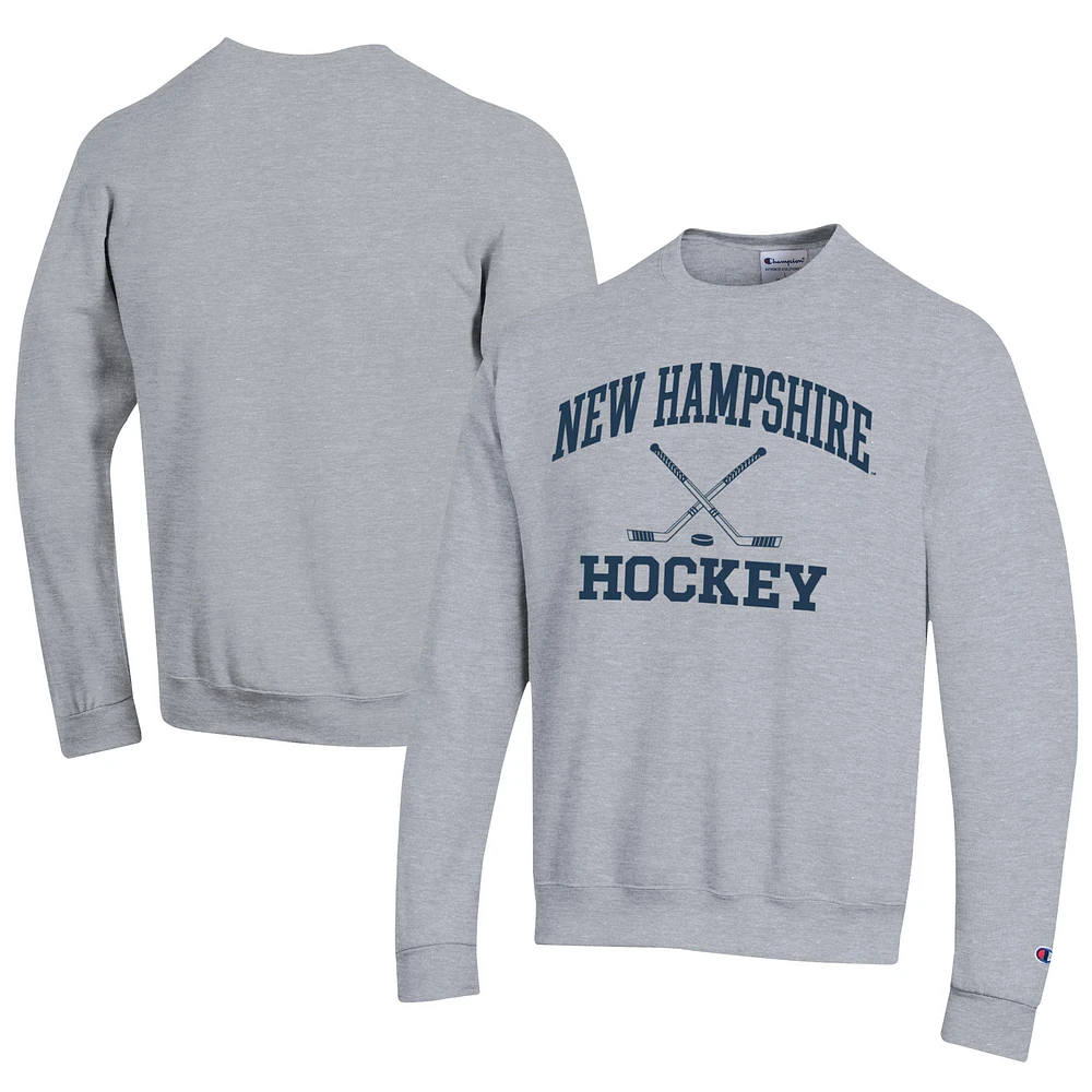Men's Champion Gray New Hampshire Wildcats Icon Logo Hockey Eco Powerblend Pullover Sweatshirt
