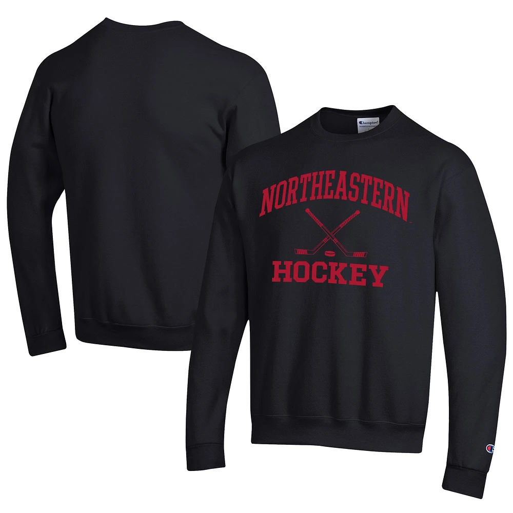 Men's Champion Northeastern Huskies Icon Logo Hockey Eco Powerblend Pullover Sweatshirt