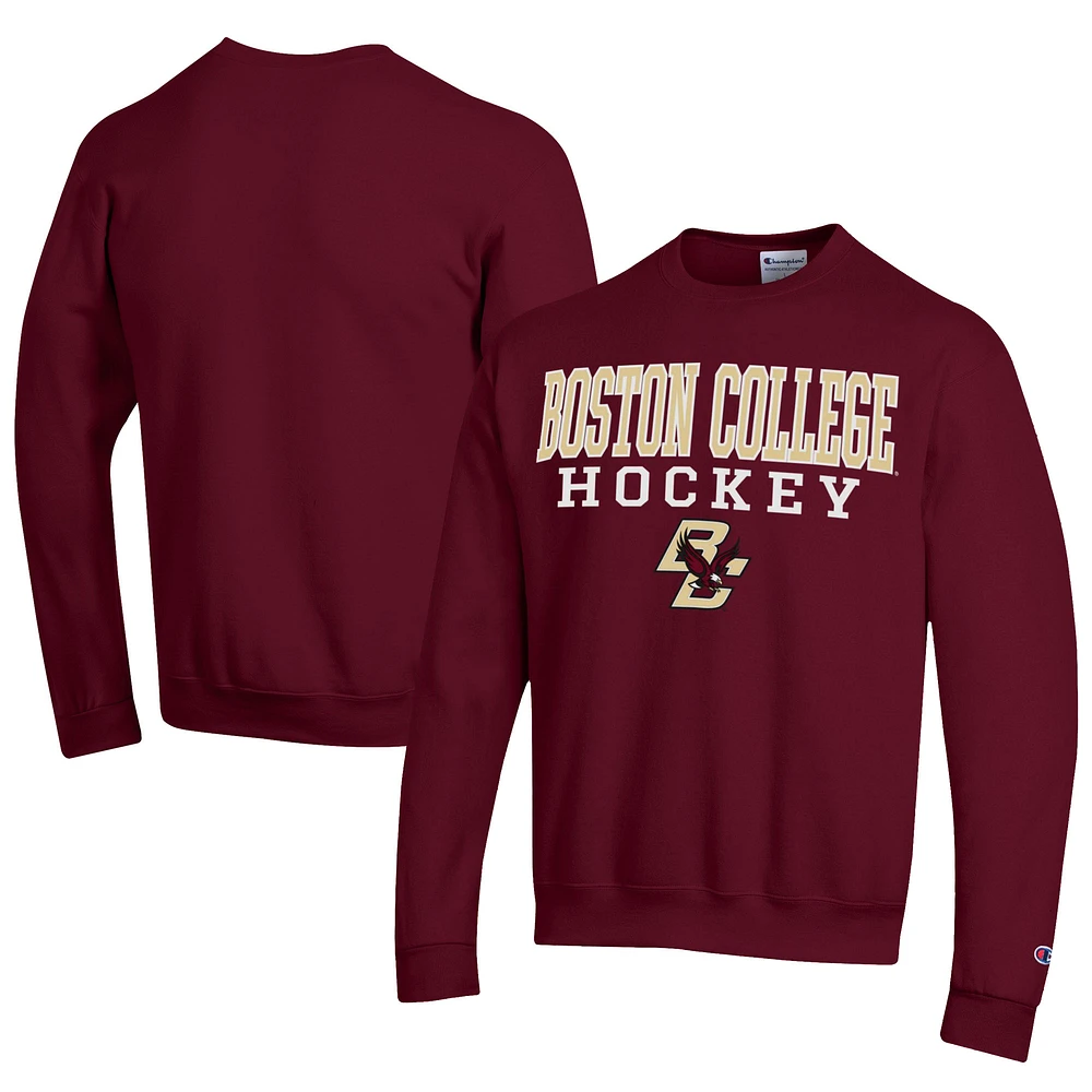Men's Champion Maroon Boston College Eagles Stacked Logo Hockey Eco Powerblend Pullover Sweatshirt