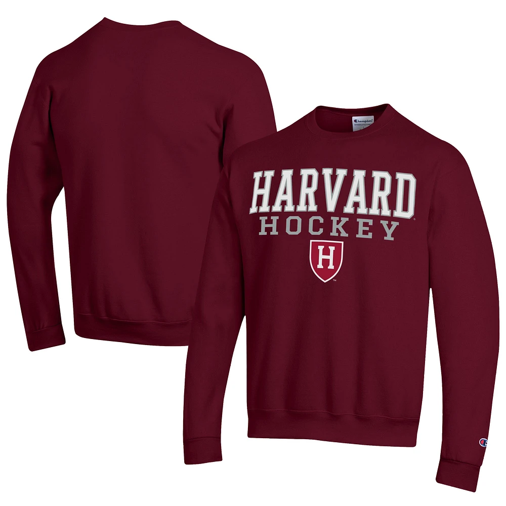 Men's Champion Crimson Harvard Stacked Logo Hockey Eco Powerblend Pullover Sweatshirt