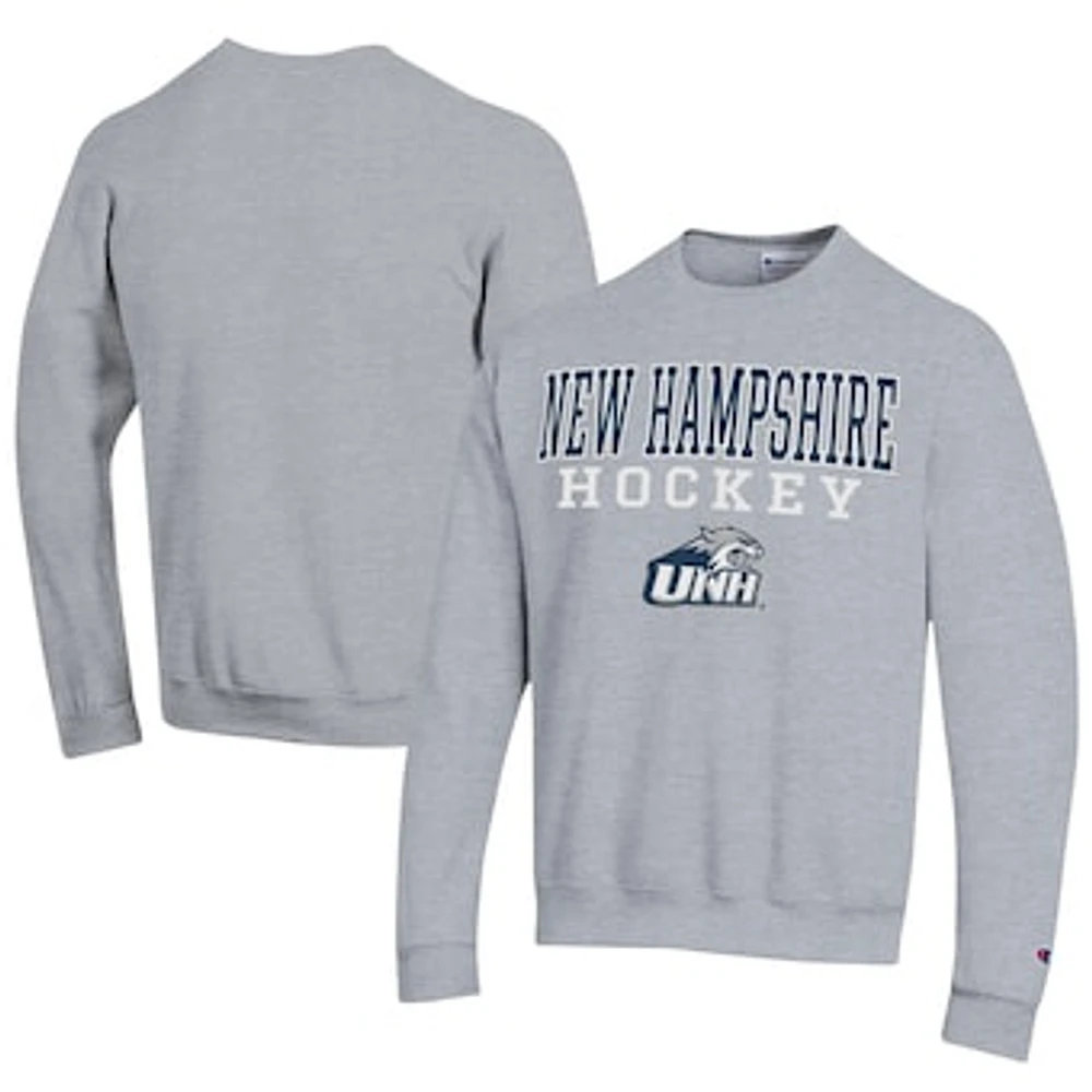 Men's Champion Gray New Hampshire Wildcats Stacked Logo Hockey Eco Powerblend Pullover Sweatshirt