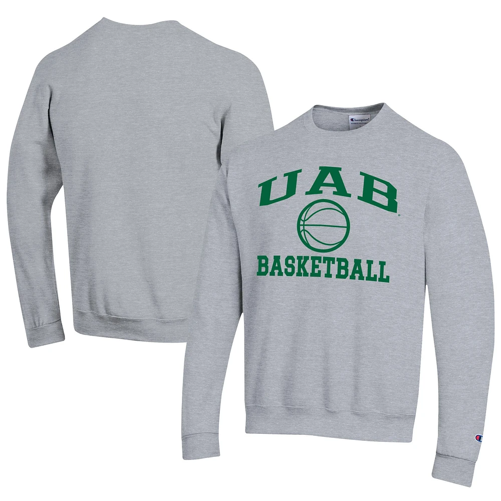 Men's Champion Gray UAB Blazers Icon Logo Basketball Eco Powerblend Pullover Sweatshirt