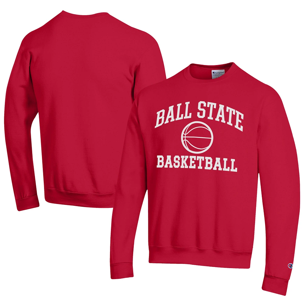 Men's Champion Cardinal Ball State Cardinals Icon Logo Basketball Eco Powerblend Pullover Sweatshirt