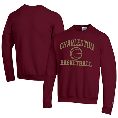Men's Champion Maroon Charleston Cougars Icon Logo Basketball Eco Powerblend Pullover Sweatshirt