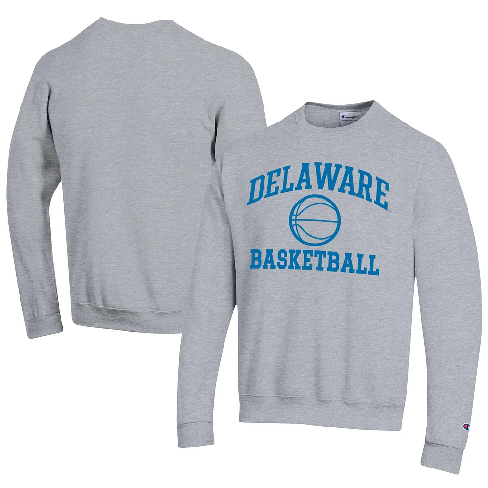 Men's Champion Gray Delaware Fightin' Blue Hens Icon Logo Basketball Eco Powerblend Pullover Sweatshirt