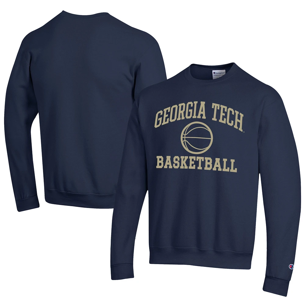 Men's Champion Navy Georgia Tech Yellow Jackets Icon Logo Basketball Eco Powerblend Pullover Sweatshirt