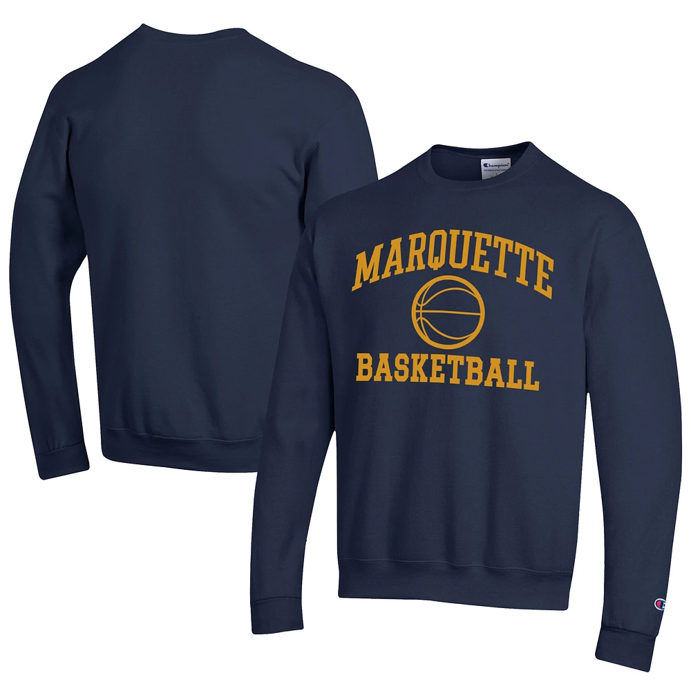 Men's Champion Navy Marquette Golden Eagles Icon Logo Basketball Eco Powerblend Pullover Sweatshirt