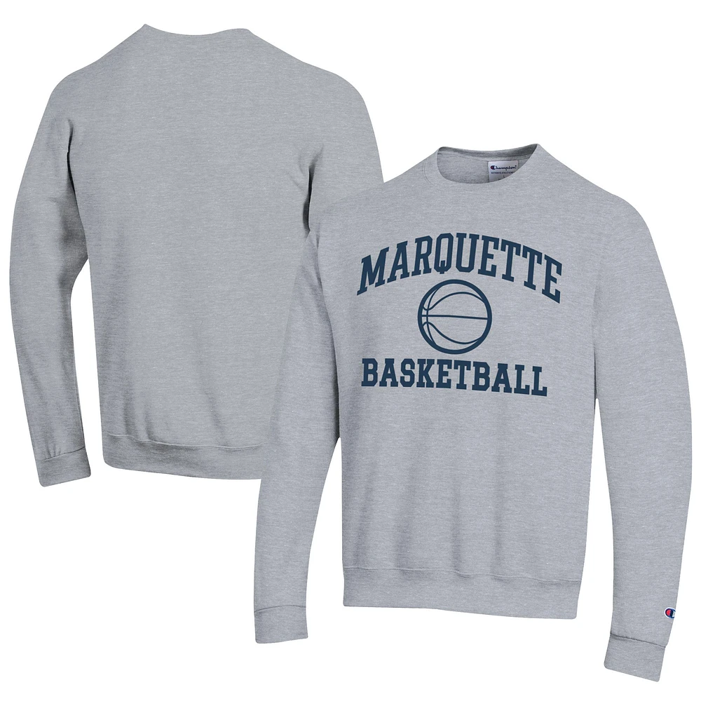 Men's Champion Gray Marquette Golden Eagles Icon Logo Basketball Eco Powerblend Pullover Sweatshirt