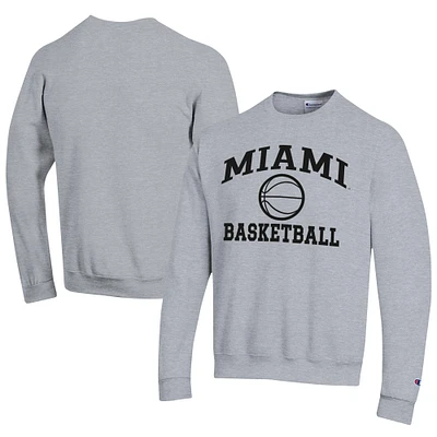 Men's Champion Gray Miami University RedHawks Icon Logo Basketball Eco Powerblend Pullover Sweatshirt