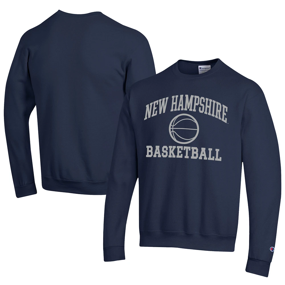 Men's Champion Navy New Hampshire Wildcats Icon Logo Basketball Eco Powerblend Pullover Sweatshirt