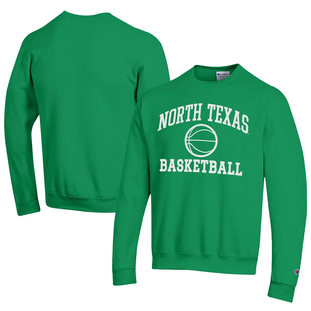Men's Champion Kelly Green North Texas Mean Icon Logo Basketball Eco Powerblend Pullover Sweatshirt