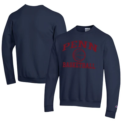 Men's Champion Navy Pennsylvania Quakers Icon Logo Basketball Eco Powerblend Pullover Sweatshirt