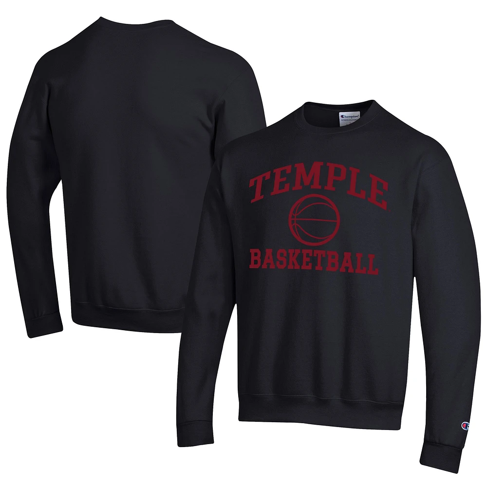 Men's Champion Black Temple Owls Icon Logo Basketball Eco Powerblend Pullover Sweatshirt