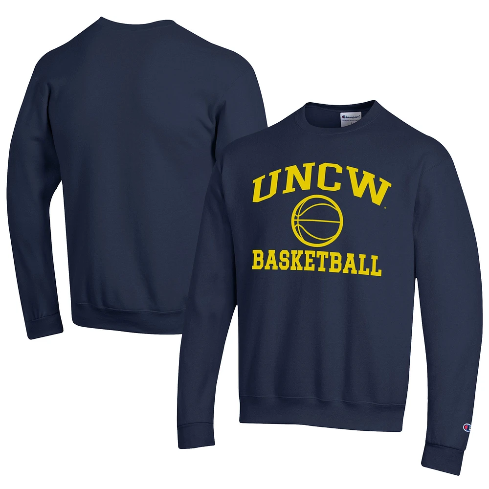 Men's Champion Navy UNC Wilmington Seahawks Icon Logo Basketball Eco Powerblend Pullover Sweatshirt
