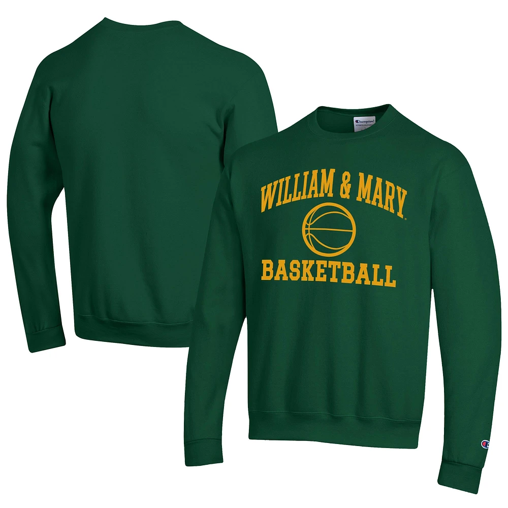 Men's Champion Green William & Mary Tribe Icon Logo Basketball Eco Powerblend Pullover Sweatshirt
