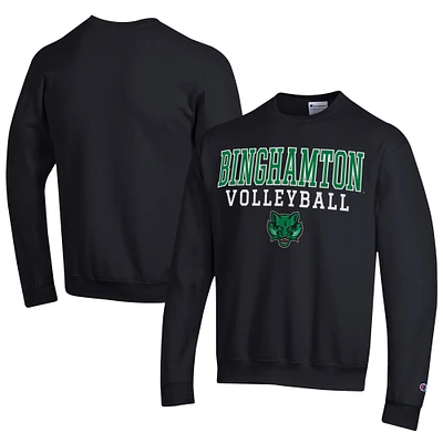 Men's Champion Black Binghamton Bearcats Stacked Logo Volleyball Eco Powerblend Pullover Sweatshirt