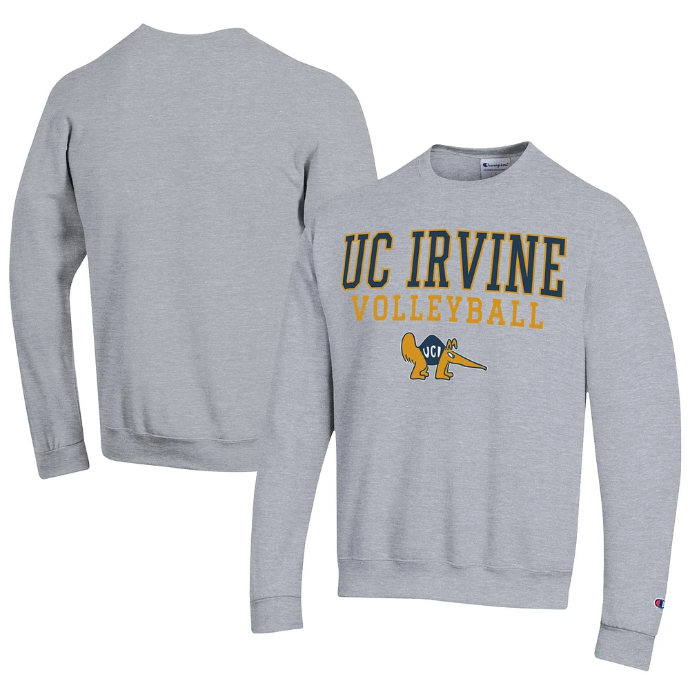 Men's Champion Gray UC Irvine Anteaters Stacked Logo Volleyball Eco Powerblend Pullover Sweatshirt