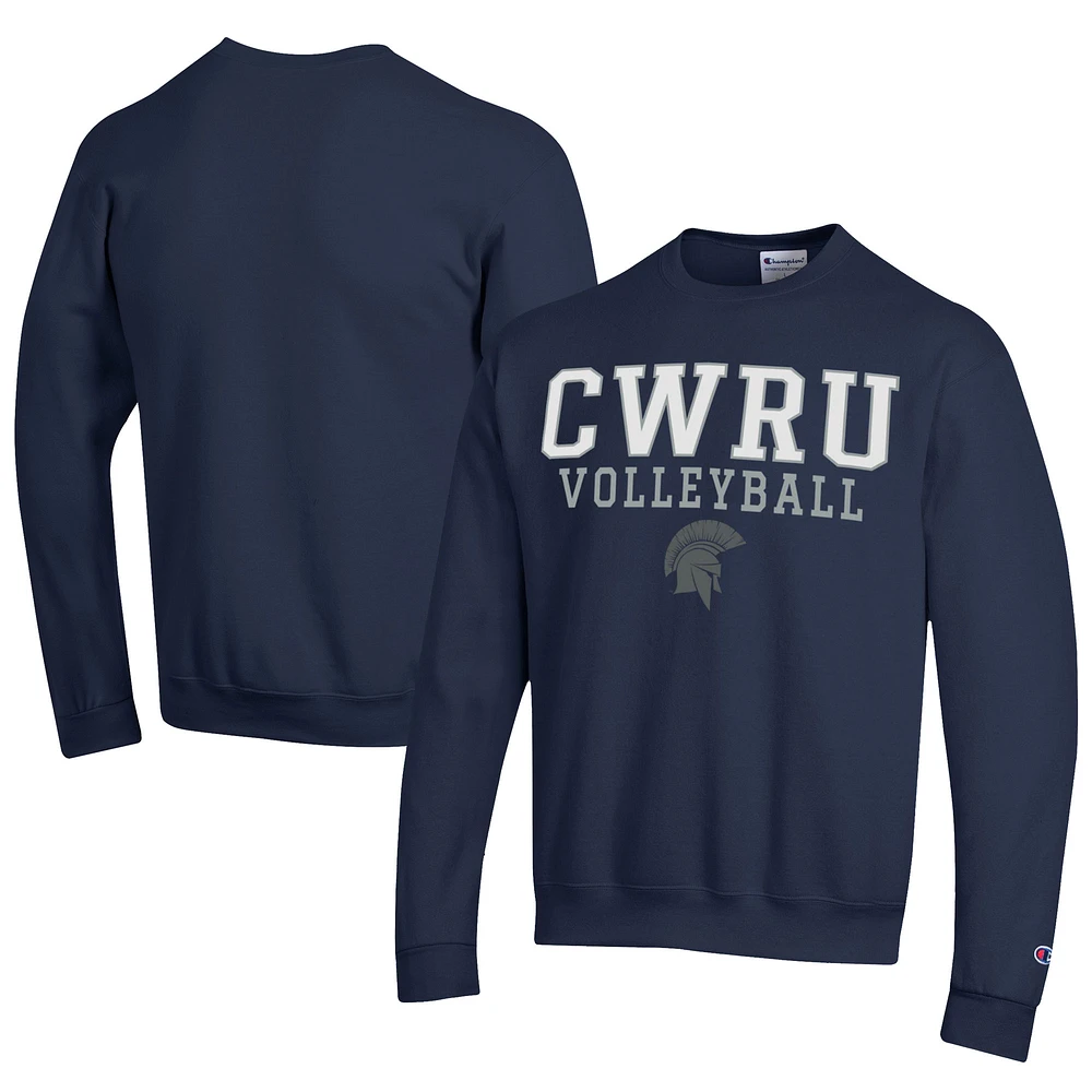 Men's Champion Navy Case Western Reserve Spartans Stacked Logo Volleyball Eco Powerblend Pullover Sweatshirt