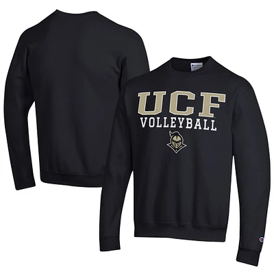 Men's Champion Black UCF Knights Stacked Logo Volleyball Eco Powerblend Pullover Sweatshirt