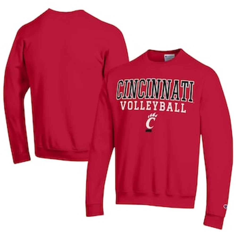 Men's Champion Red Cincinnati Bearcats Stacked Logo Volleyball Eco Powerblend Pullover Sweatshirt