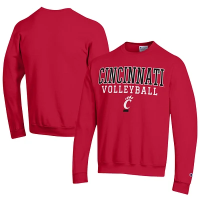 Men's Champion Red Cincinnati Bearcats Stacked Logo Volleyball Eco Powerblend Pullover Sweatshirt