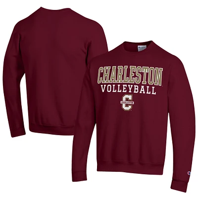 Men's Champion Maroon Charleston Cougars Stacked Logo Volleyball Eco Powerblend Pullover Sweatshirt