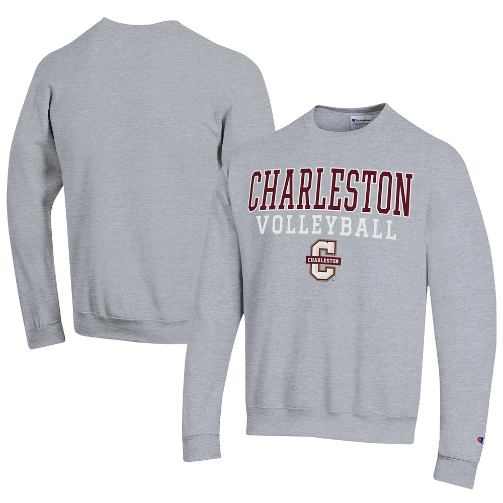 Men's Champion Gray Charleston Cougars Stacked Logo Volleyball Eco Powerblend Pullover Sweatshirt