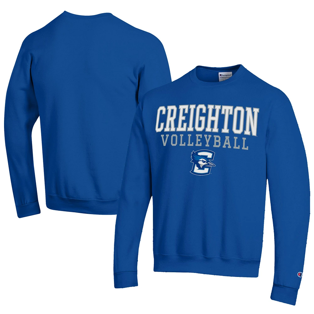 Men's Champion Blue Creighton Bluejays Stacked Logo Volleyball Eco Powerblend Pullover Sweatshirt