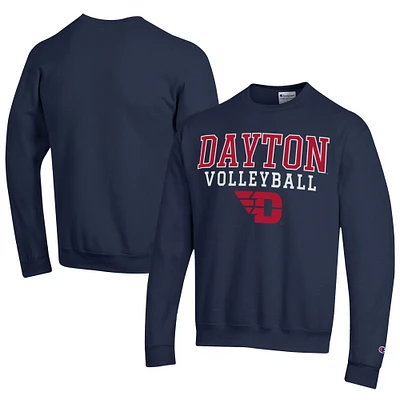 Men's Champion Navy Dayton Flyers Stacked Logo Volleyball Eco Powerblend Pullover Sweatshirt