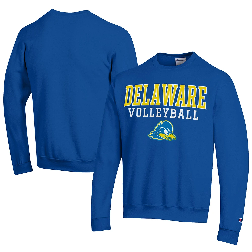 Men's Champion Royal Delaware Fightin' Blue Hens Stacked Logo Volleyball Eco Powerblend Pullover Sweatshirt