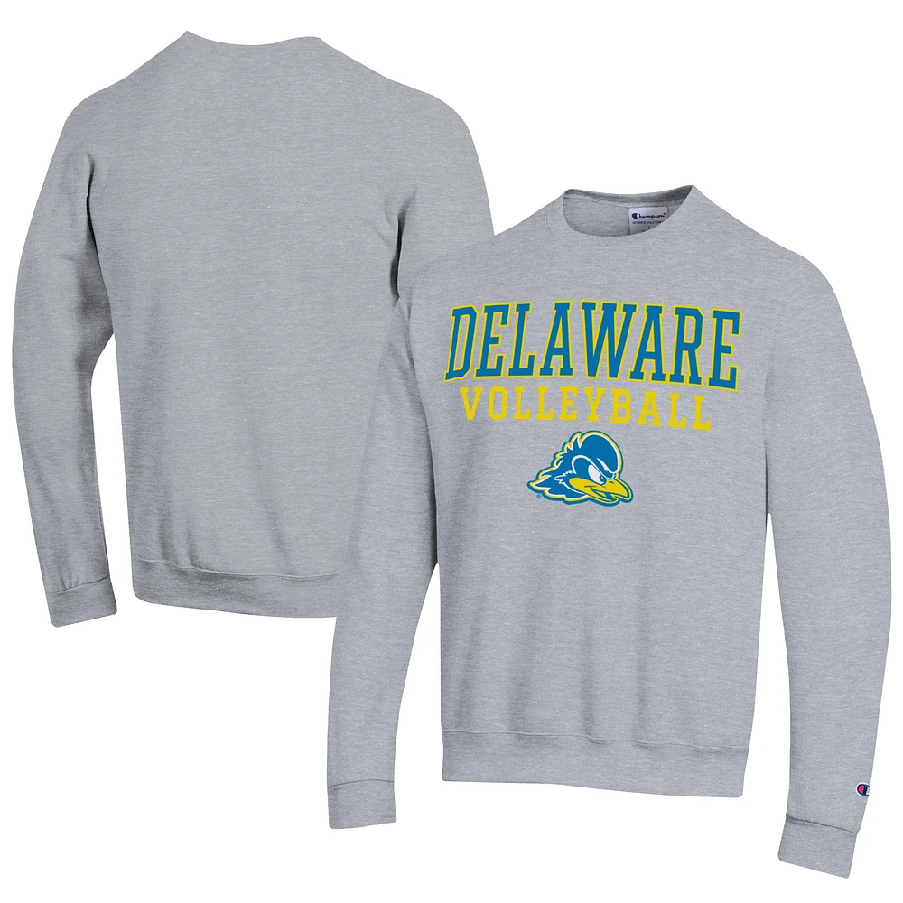 Men's Champion Gray Delaware Fightin' Blue Hens Stacked Logo Volleyball Eco Powerblend Pullover Sweatshirt