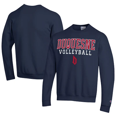 Men's Champion Navy Duquesne Dukes Stacked Logo Volleyball Eco Powerblend Pullover Sweatshirt