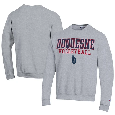 Men's Champion Gray Duquesne Dukes Stacked Logo Volleyball Eco Powerblend Pullover Sweatshirt