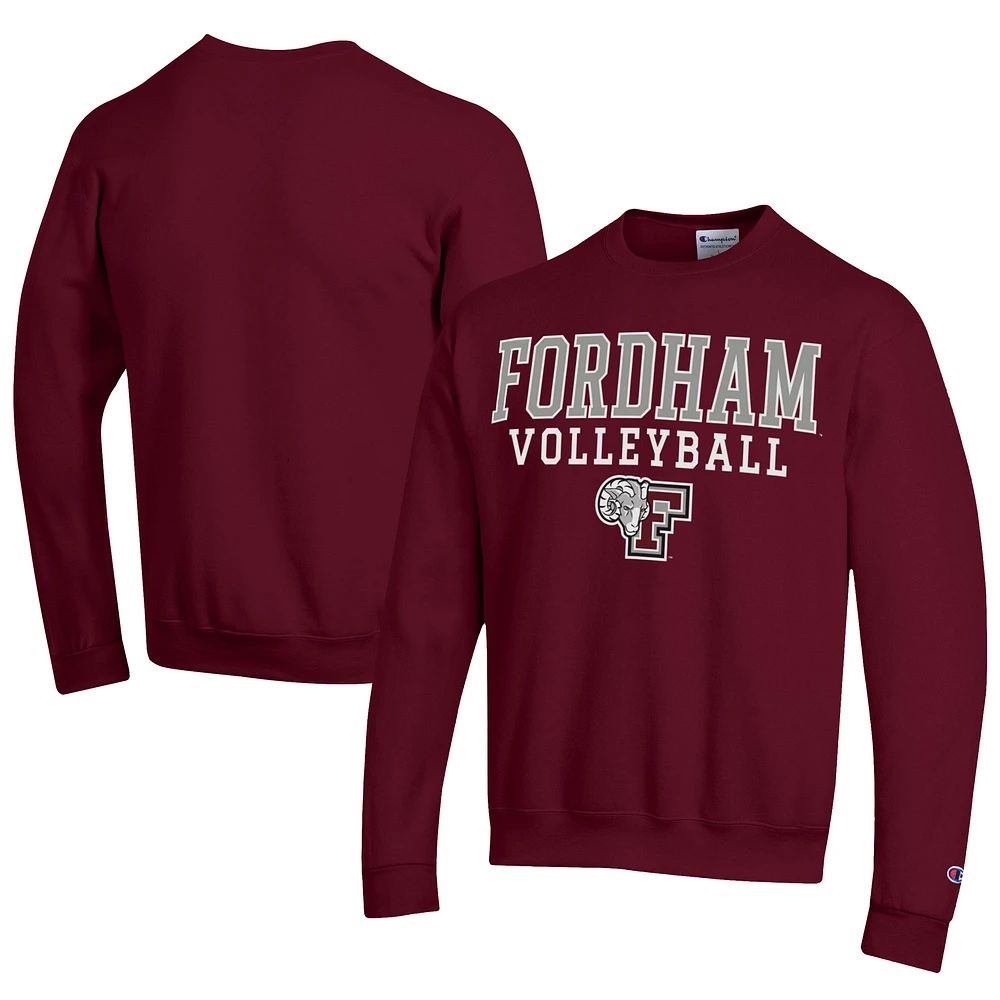 Men's Champion Maroon Fordham Rams Stacked Logo Volleyball Eco Powerblend Pullover Sweatshirt