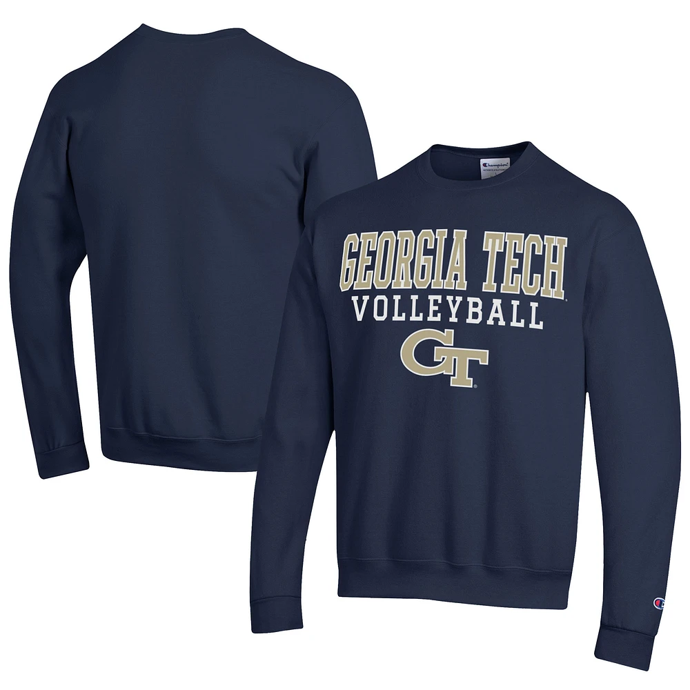 Men's Champion Navy Georgia Tech Yellow Jackets Stacked Logo Volleyball Eco Powerblend Pullover Sweatshirt