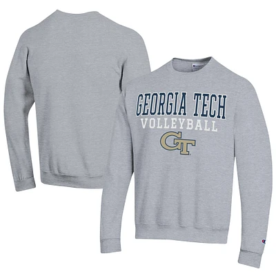 Men's Champion Gray Georgia Tech Yellow Jackets Stacked Logo Volleyball Eco Powerblend Pullover Sweatshirt