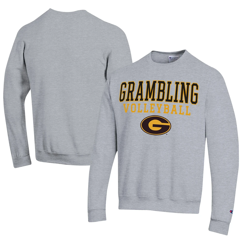 Men's Champion Gray Grambling Tigers Stacked Logo Volleyball Eco Powerblend Pullover Sweatshirt