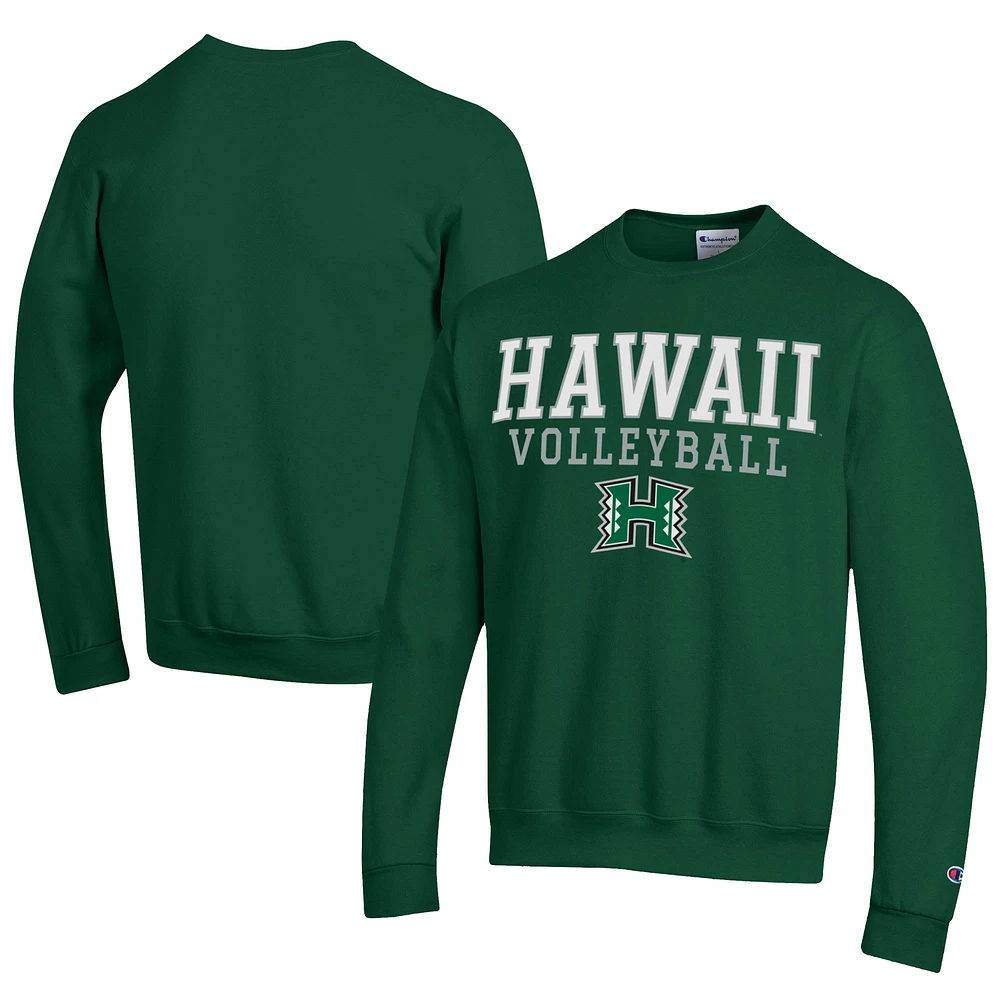 Men's Champion Green Hawaii Rainbow Warriors Stacked Logo Volleyball Eco Powerblend Pullover Sweatshirt