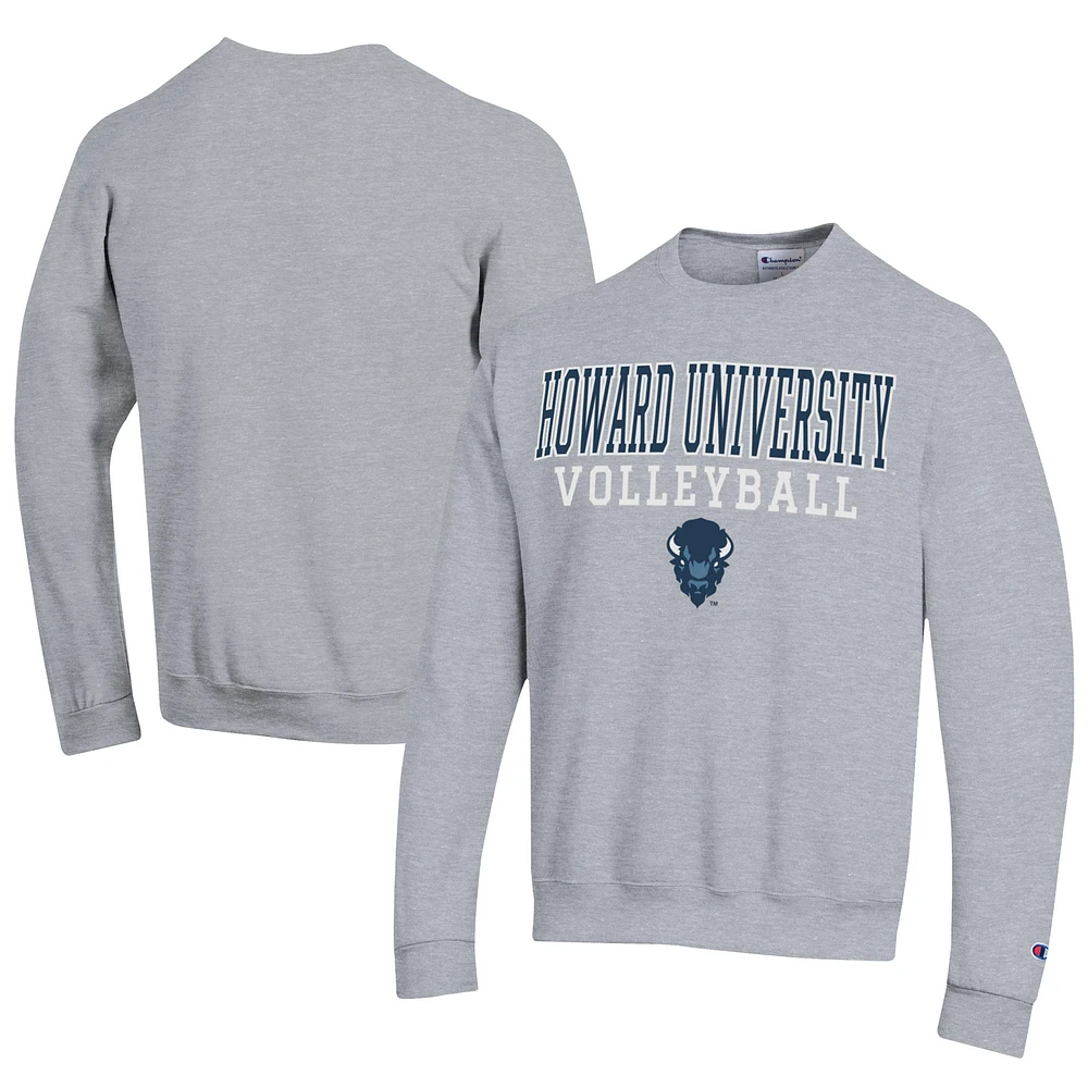 Men's Champion Gray Howard Bison Stacked Logo Volleyball Eco Powerblend Pullover Sweatshirt
