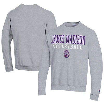 Men's Champion Gray James Madison Dukes Stacked Logo Volleyball Eco Powerblend Pullover Sweatshirt