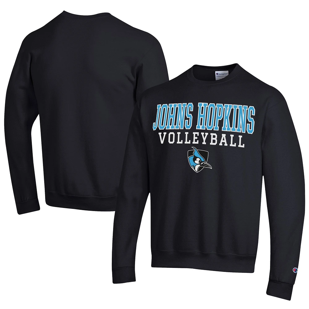 Men's Champion Black Johns Hopkins Blue Jays Stacked Logo Volleyball Eco Powerblend Pullover Sweatshirt