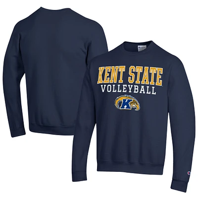 Men's Champion Navy Kent State Golden Flashes Stacked Logo Volleyball Eco Powerblend Pullover Sweatshirt