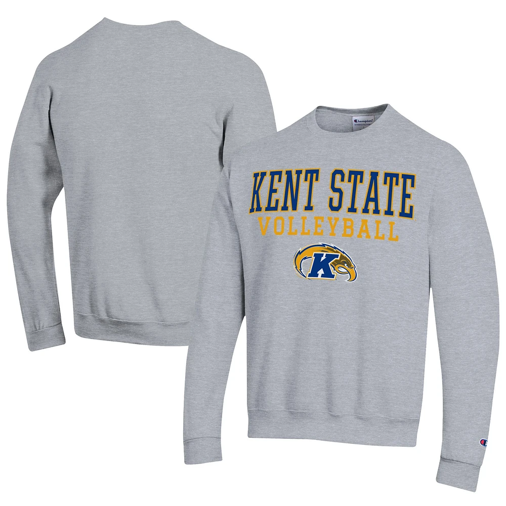 Men's Champion Gray Kent State Golden Flashes Stacked Logo Volleyball Eco Powerblend Pullover Sweatshirt