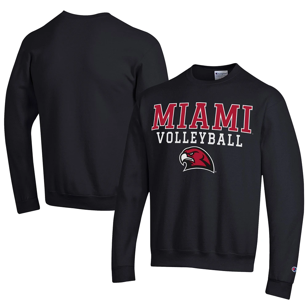 Men's Champion Miami University RedHawks Stacked Logo Volleyball Eco Powerblend Pullover Sweatshirt