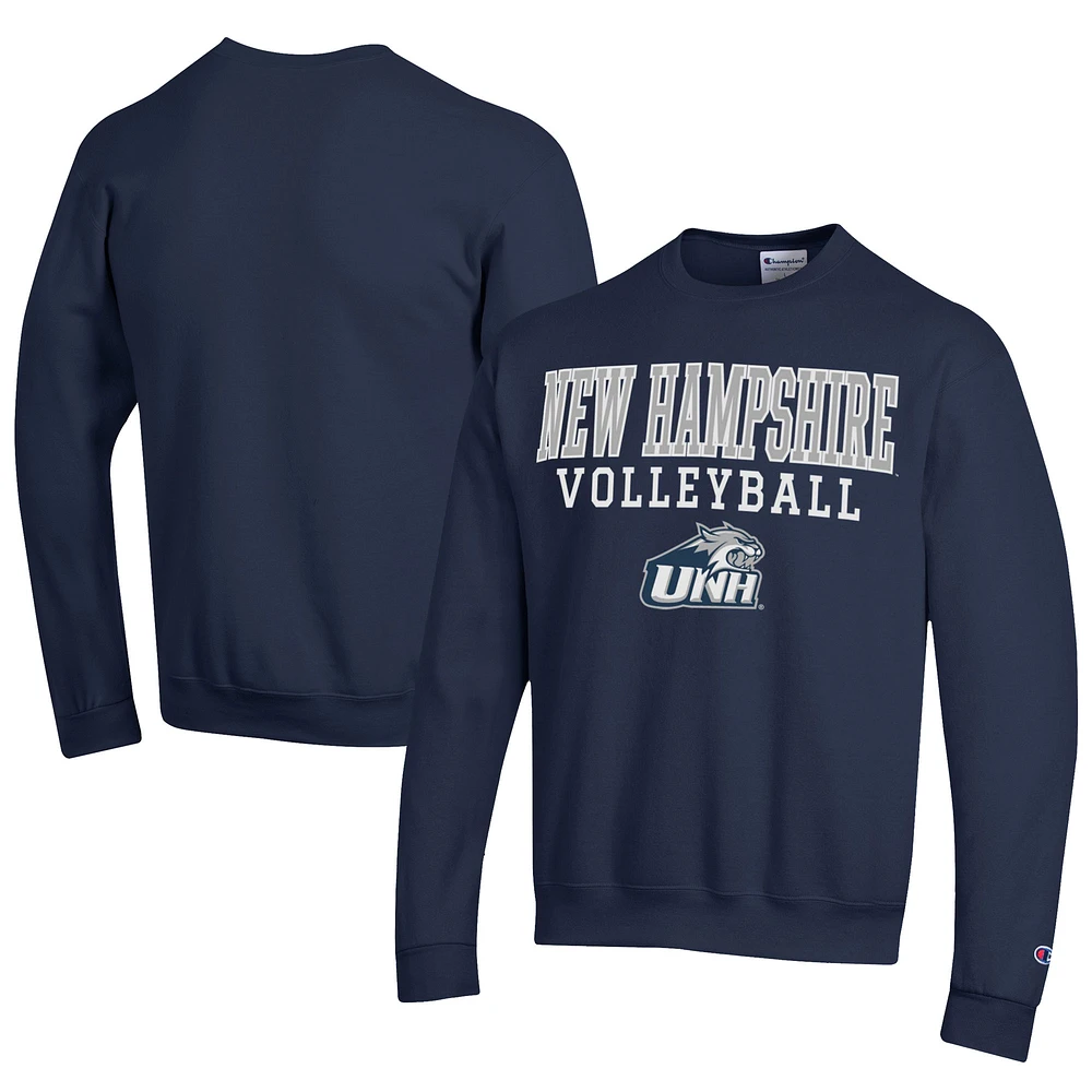 Men's Champion Navy New Hampshire Wildcats Stacked Logo Volleyball Eco Powerblend Pullover Sweatshirt
