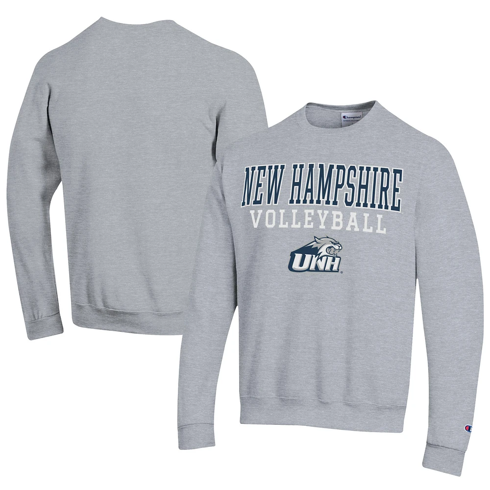 Men's Champion Gray New Hampshire Wildcats Stacked Logo Volleyball Eco Powerblend Pullover Sweatshirt