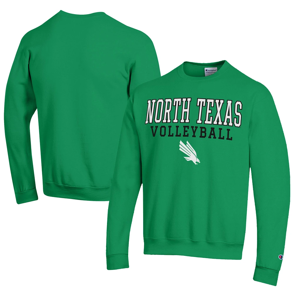Men's Champion Kelly Green North Texas Mean Stacked Logo Volleyball Eco Powerblend Pullover Sweatshirt